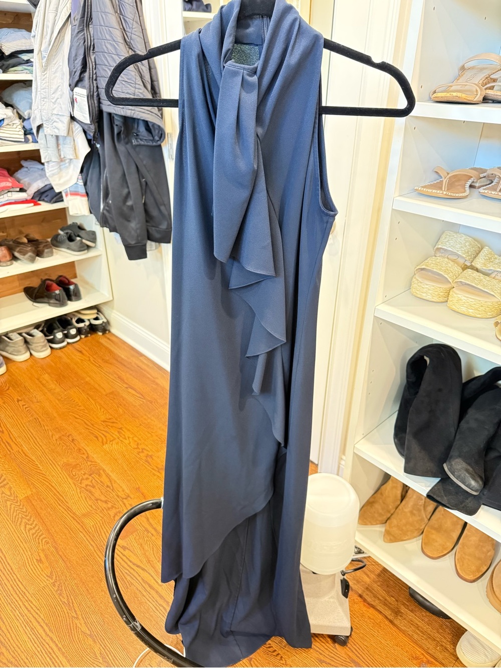 Haute Hippie Navy One-Shoulder Ruffle Tie Dress